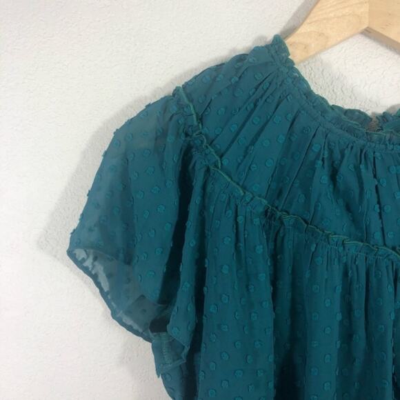 NWT J. Crew Gathered bib top in drapey swiss dot in green - Picture 3 of 10